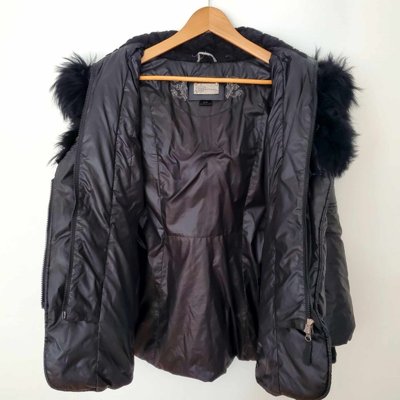 Mackage Black Nylon Double Zip Hood Lined Parka With Black Fur Collar S - Picture 7 of 10